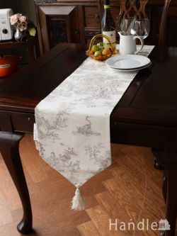 インテリア雑貨 ランチョンマット・クロス フランスのトワルドジュイ(Toile de Jouy)モチーフのジェニファーテイラーのテーブルランナー（Lパターン）